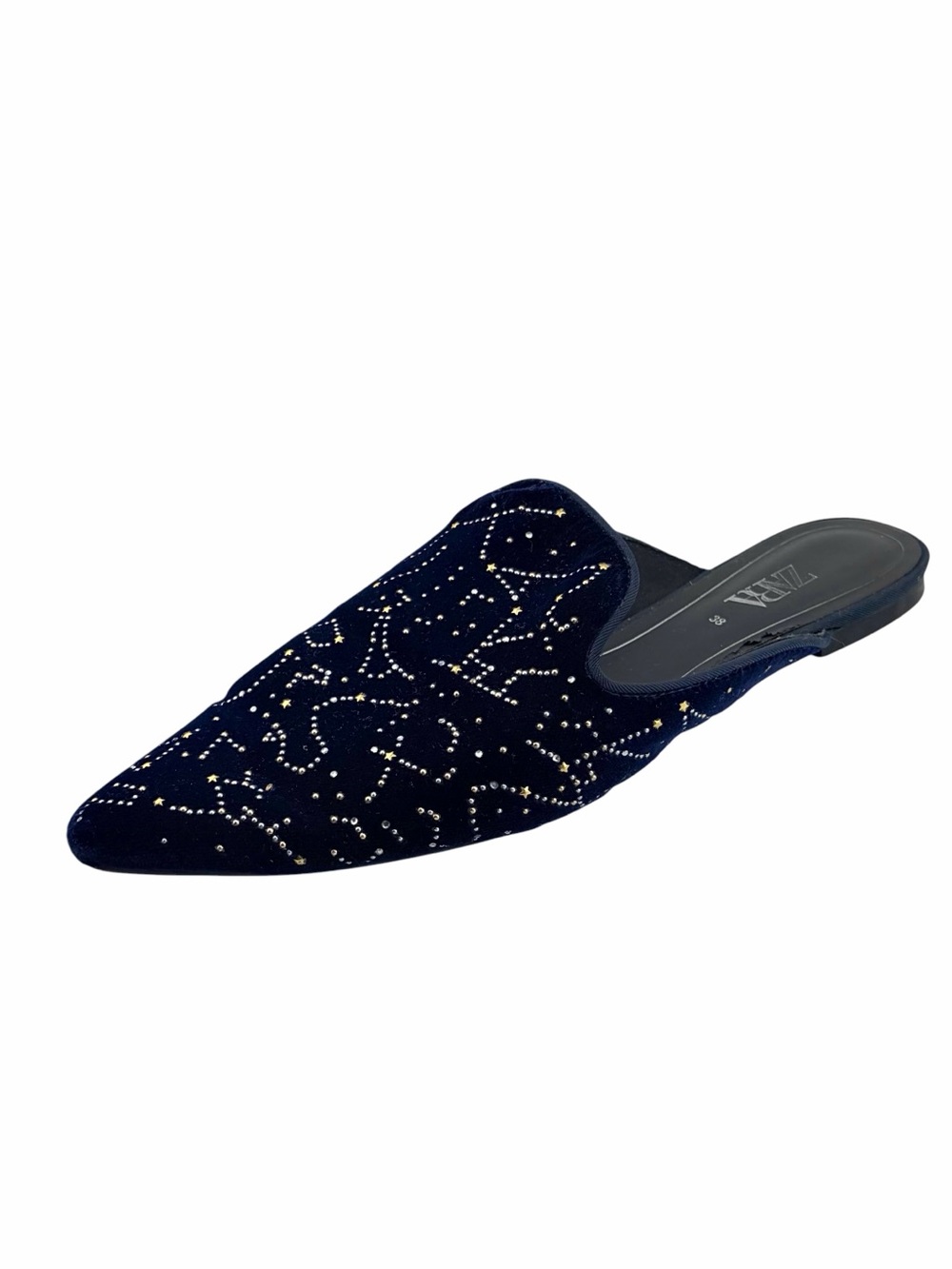 Zara Velvet Whimsigoth Constellation Mules 7.5 Blue Celestial Witchy Pointed Toe